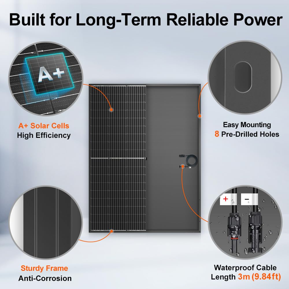 DOKIO 400W panel mounted in yard garden setup for outdoor power