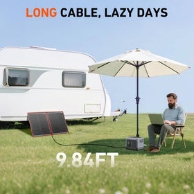 DOKIO setup beside an RV for camping and on-the-go power