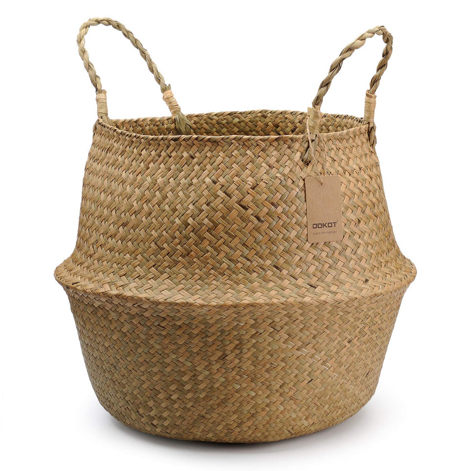 DOKOT extra-large seagrass basket with handles for easy transport and chic storage