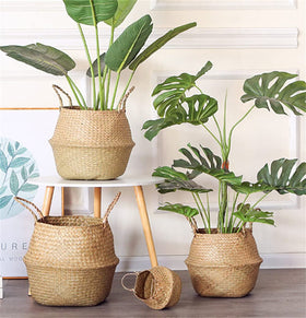 DOKOT foldable seagrass basket transforms into a bowl for flexible storage