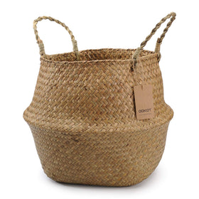 DOKOT seagrass basket with handles viewed from top, ideal plant pot cover.