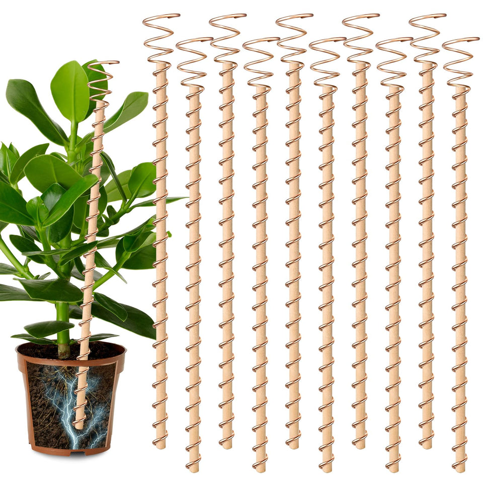 Doksving electroculture stake in soil showing 34 cm antenna for robust plant growth.
