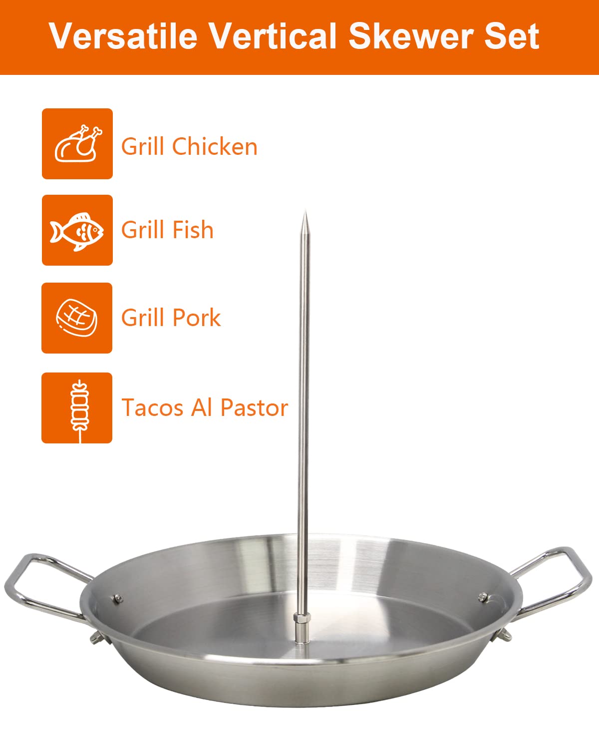 DOLAMOTY vertical-skewer pan 12in, heavy-duty for larger batches.