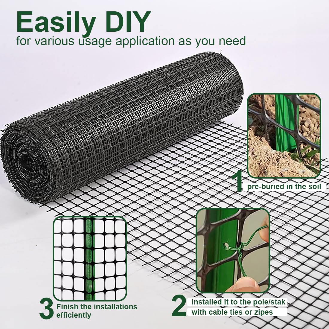 DOLEMODUO fence kit shows included zip-ties for secure attachment.