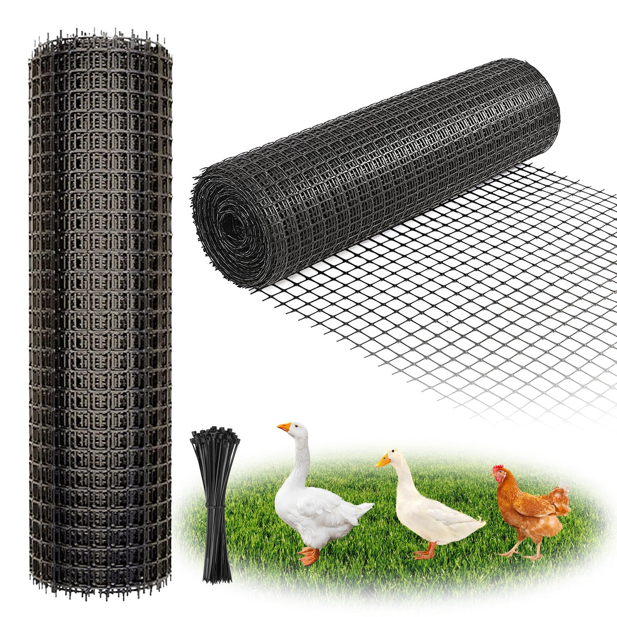DOLEMODUO heavy-duty fence roll close-up shows 0.8x0.8 inch grid for garden protection.