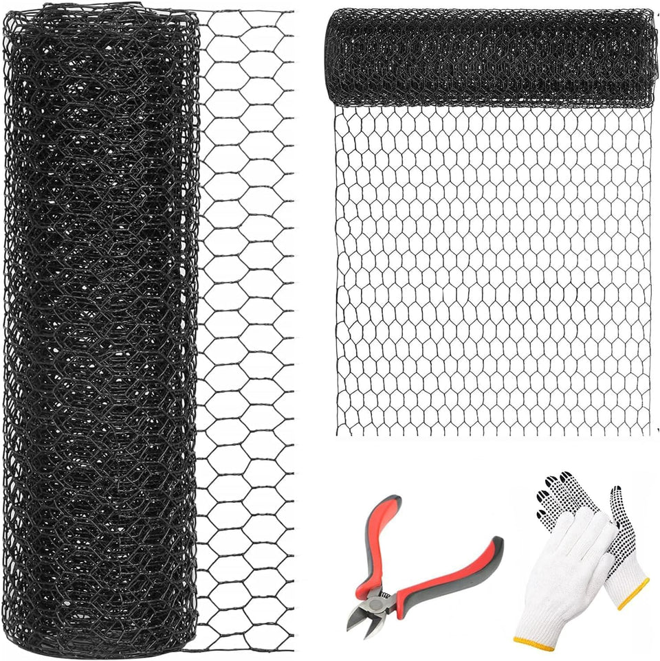 DOLEMODUO 12x50 black chicken wire mesh roll secures gardens and pets.