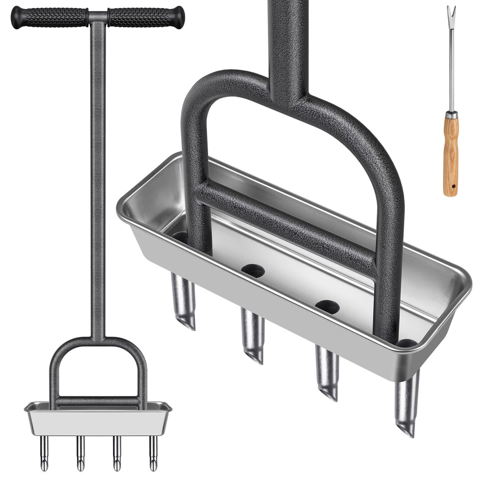 Dolibest lawn coring aerator base and plugs showcase durable stainless steel construction.