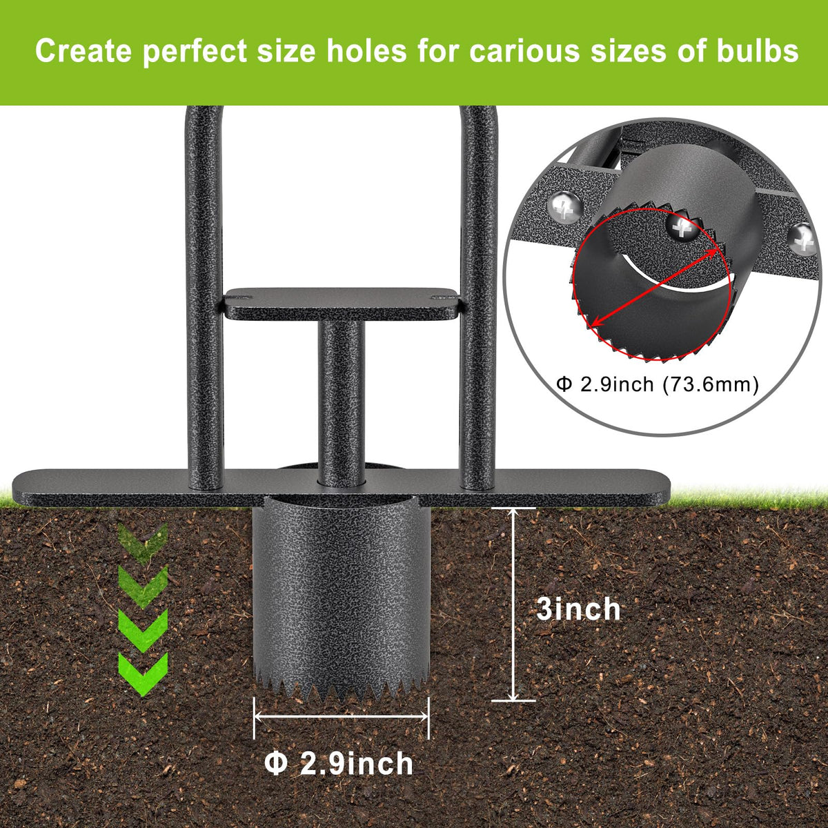 Dolibest tool with serrated edges slices through tough soil for plug work.