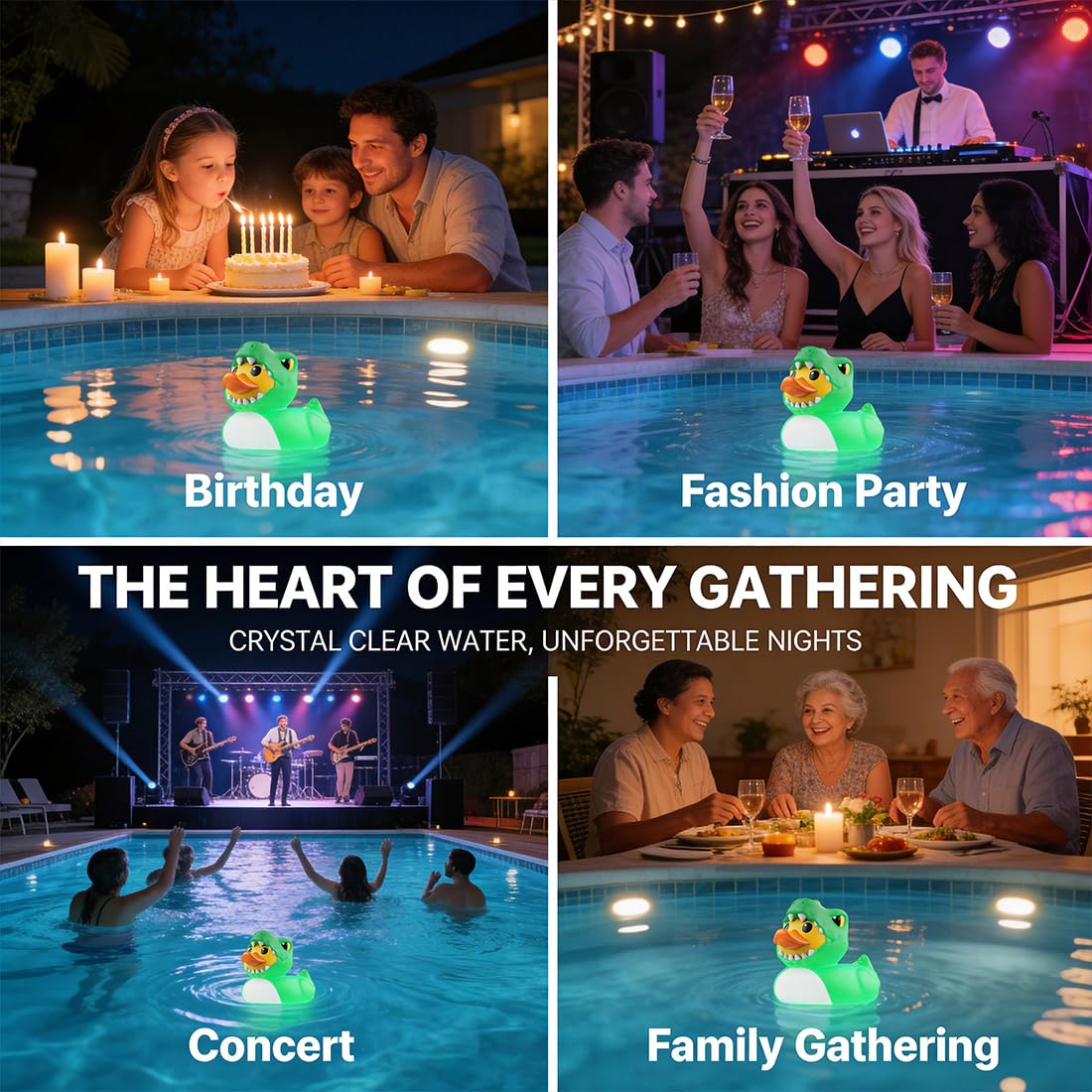 DoliWish night glow lights the pool after dark for inviting ambience.
