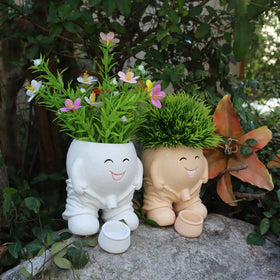 Dolkgy window-sill decor face vase shown with live or faux plants