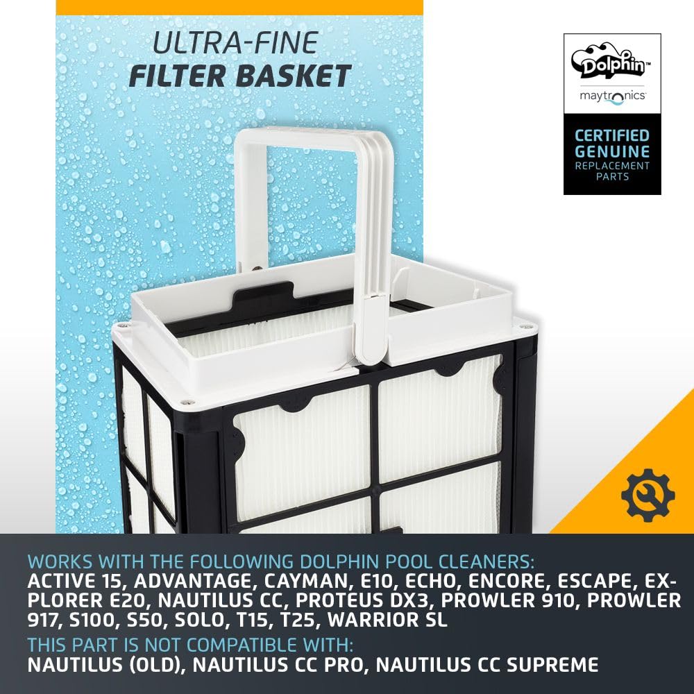 Dolphin Ultra-Fine Filter Basket 9991460-R1 assembly demonstrates easy replacement.