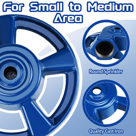 Domensi blue outdoor sprinkler in garden use, versatile for patios and yards.