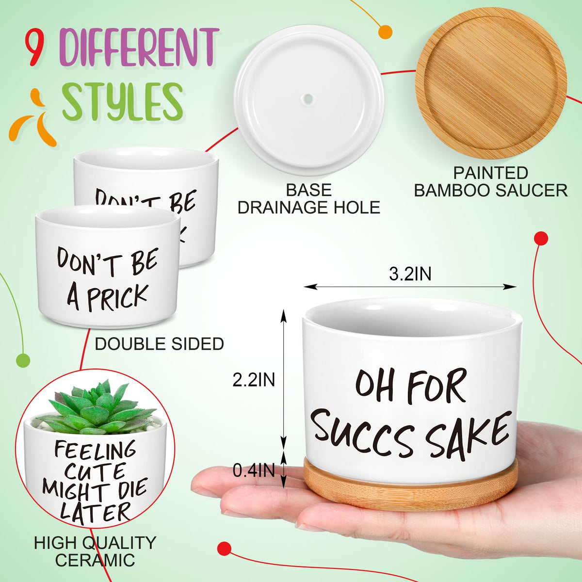 Domensi white ceramic succulent pots with witty slogans perfect for gifts