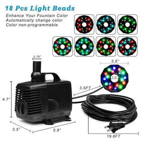 Three-nozzle fountain kit with color LEDs for varied water display