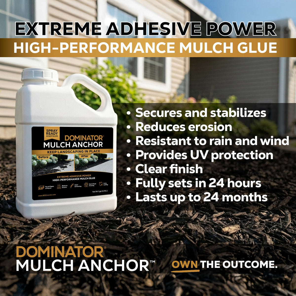 Dominator Mulch Anchor packaging label helps identify product quickly.