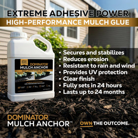 Dominator Mulch Anchor packaging label helps identify product quickly.