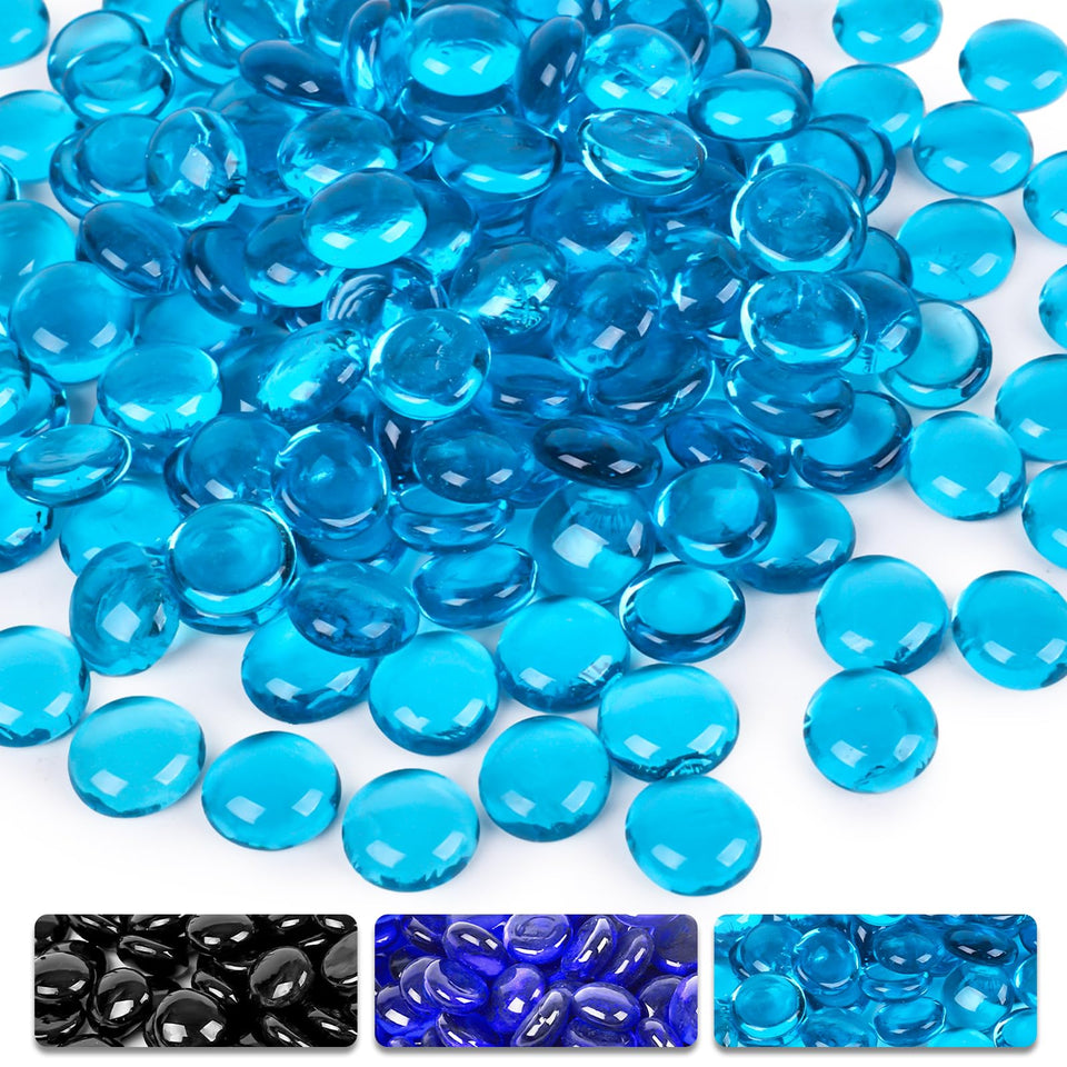 DomeStar blue fire pit glass beads add vibrant color and warm ambiance.