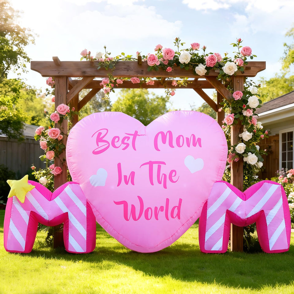 DomKom Mother's Day inflatable with mom-heart design creates an emotional focal point in the yard