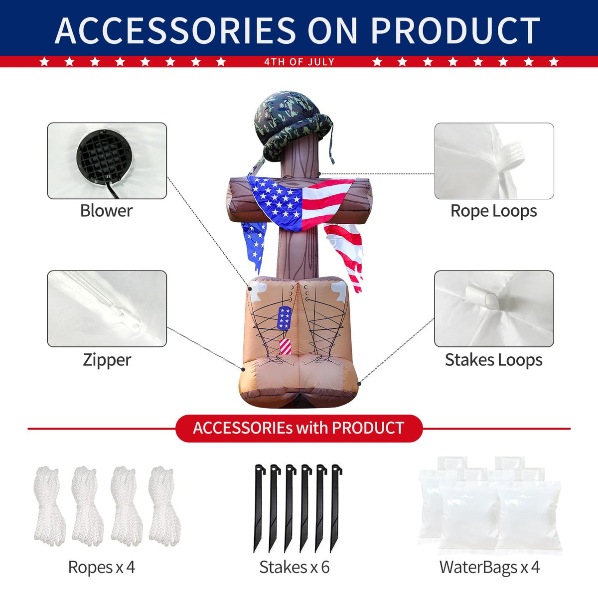 DomKom patriotic centerpiece ideal for 4th of July parties and garden decor.