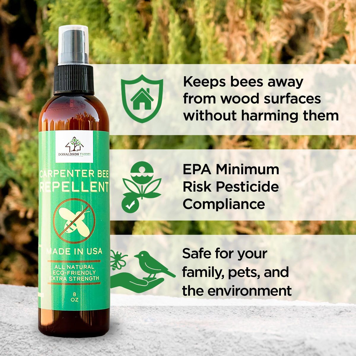 Direct application to drill holes with Donaldson Farms carpenter bee repellent.