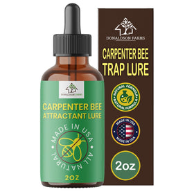 Donaldson Farms carpenter bee attractant bottle for easy trap setup in the yard
