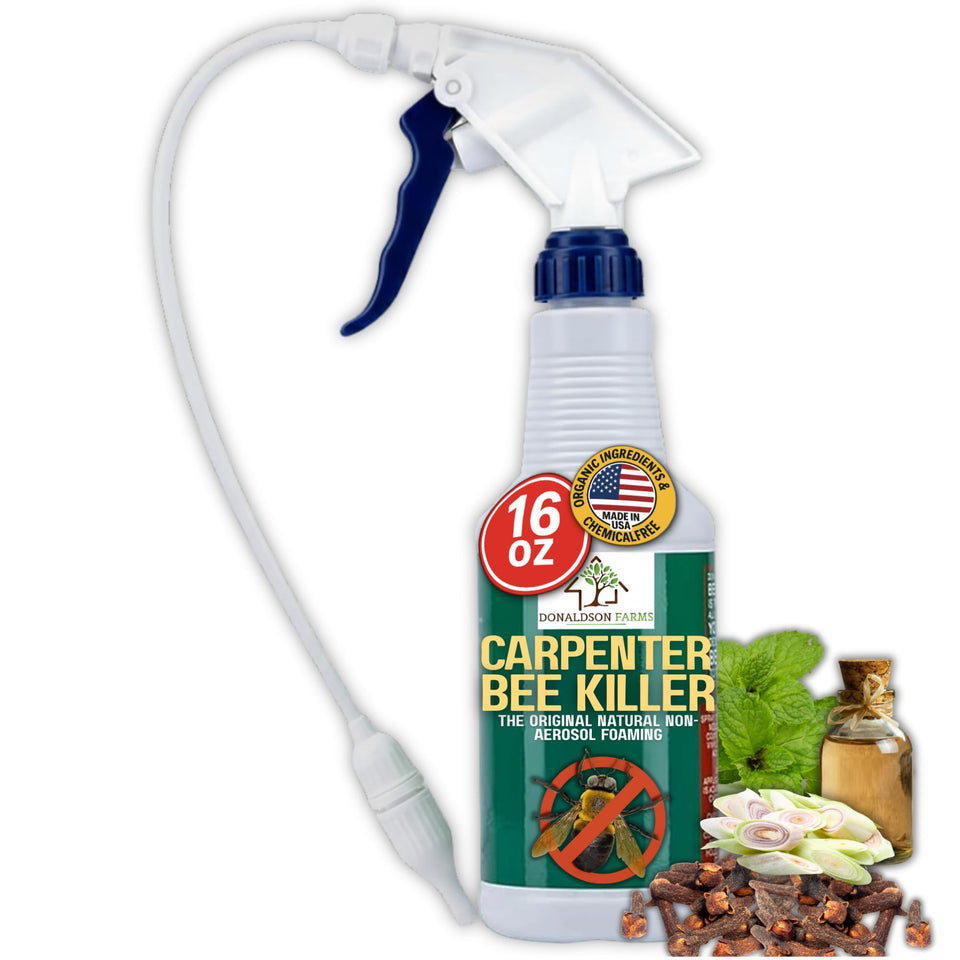 Donaldson Farms Carpenter Bee Spray extended nozzle for deep reach into nests and holes.