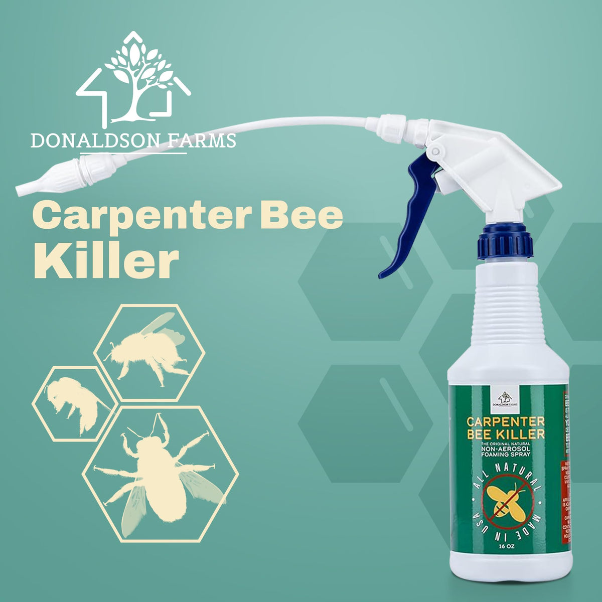 Donaldson Farms Carpenter Bee Spray subtle foam keeps interior holes coated with minimal mess.