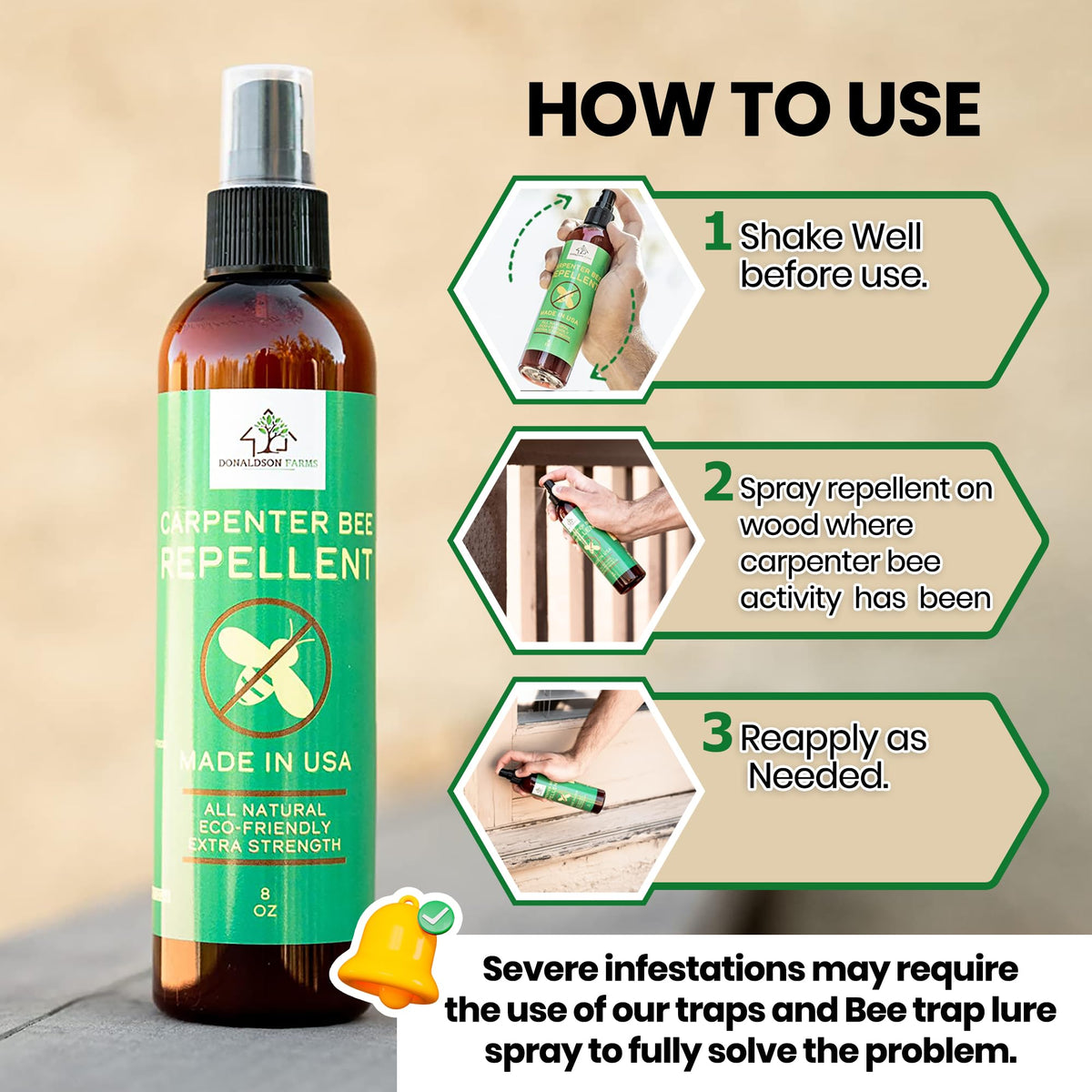 Citrus, peppermint, and almond oils in Donaldson Farms formula for bee deterrence.