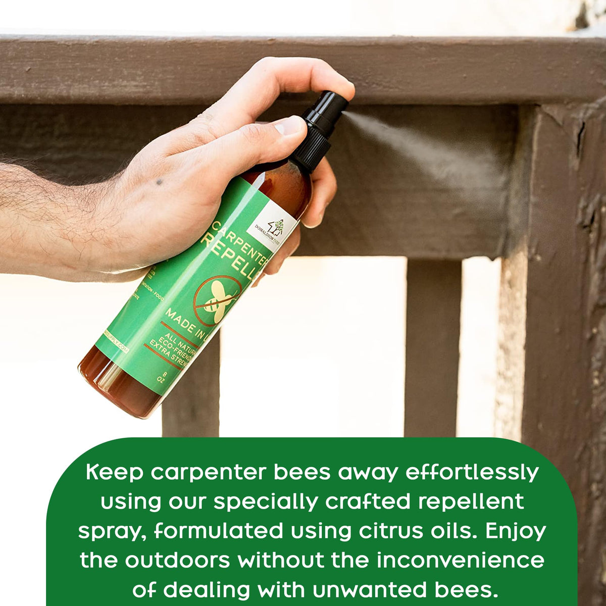 Bee deterrent spray for garden furniture and outdoor timber by Donaldson Farms.