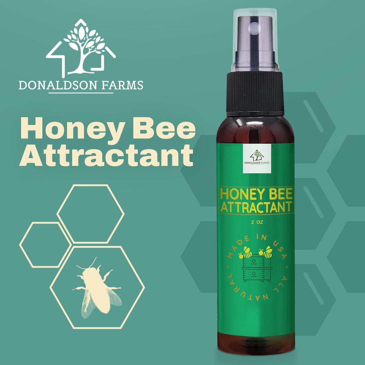 Donaldson Farms attractant spray near hive shows quick, easy application.