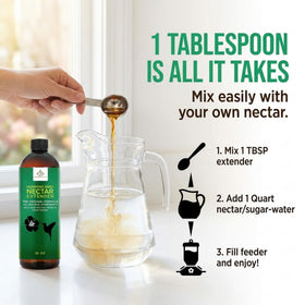 Donaldson Farms Hummingbird feeder freshness close-up promotes longer-lasting nectar.