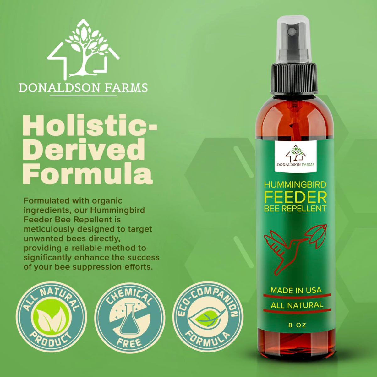 Donaldson Farms outdoor bee-deterrent spray guarding garden bird feeders
