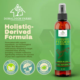 Donaldson Farms outdoor bee-deterrent spray guarding garden bird feeders