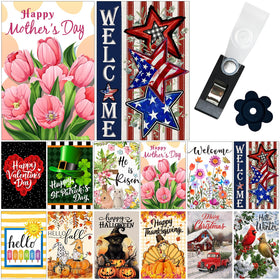Doncida seasonal flag set overview highlighting year-round curb appeal for front yards.