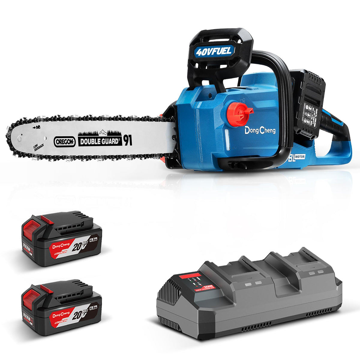 Dong Cheng 40V brushless cordless chainsaw with 16-inch bar for heavy-duty felling