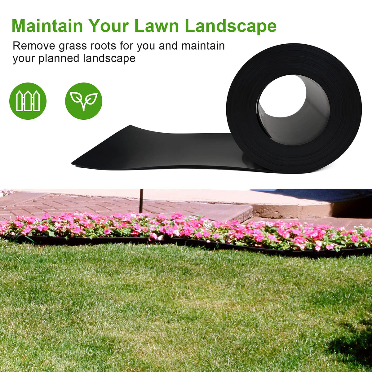 Doniks 10 inch depth border roll blends with lawn edges.