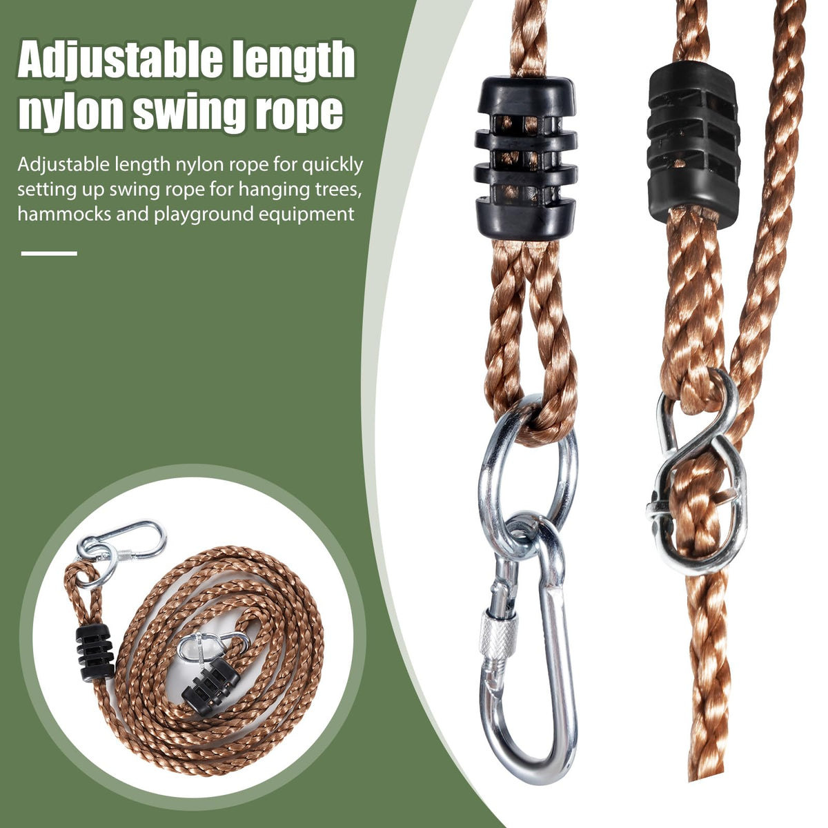 DONILIGA extension rope 5-9ft offers precise height adjustment for swings and hammocks.