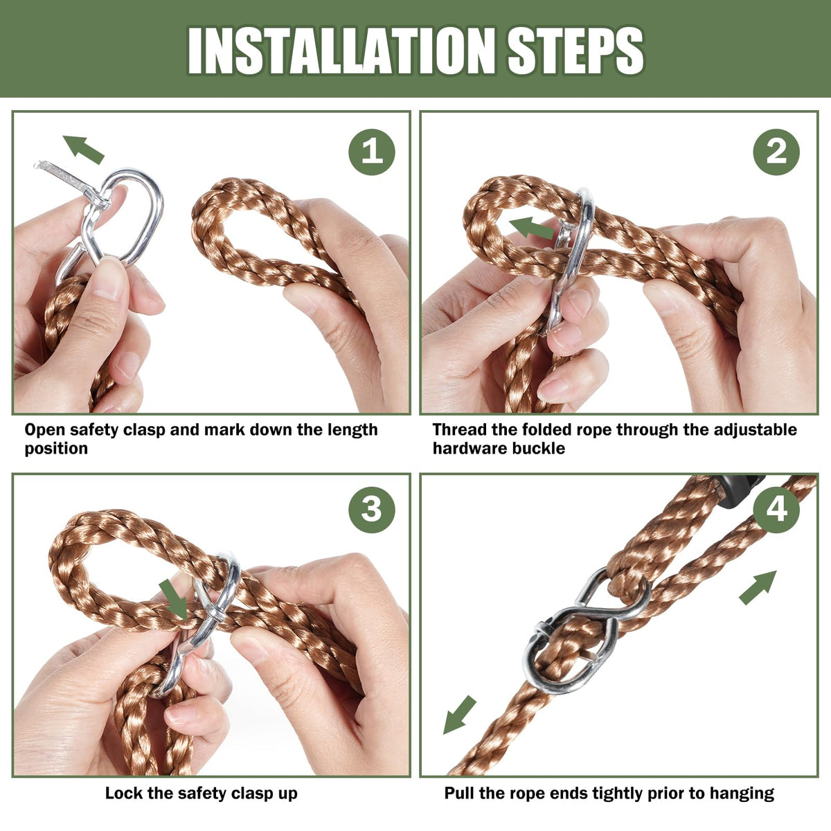 DONILIGA secure suspension system keeps swings steady on branches.