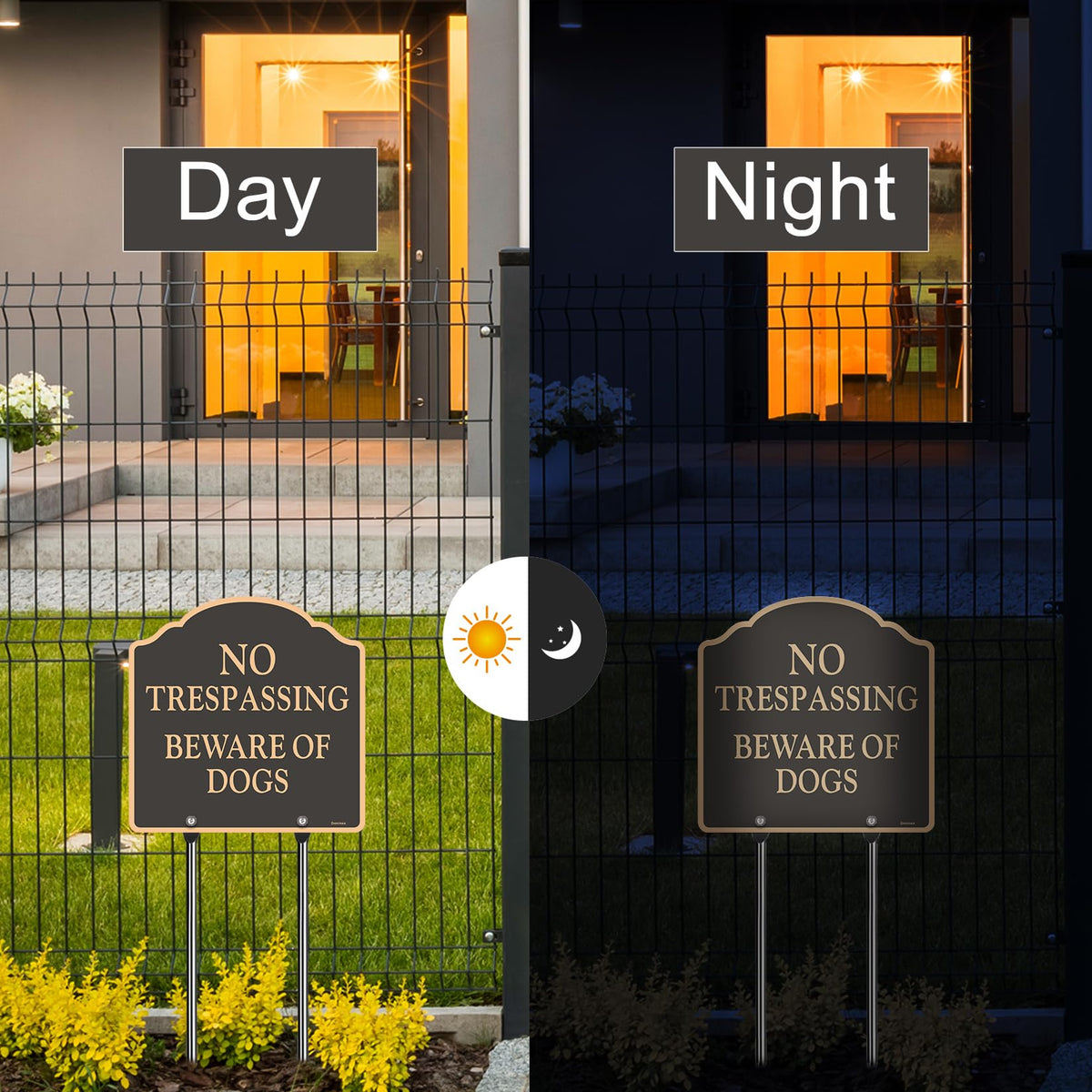 Doninex clear no trespassing message with beware of dogs.