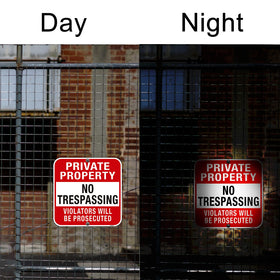 Doninex private-property no-trespassing sign mounting holes illustrate simple outdoor installation.