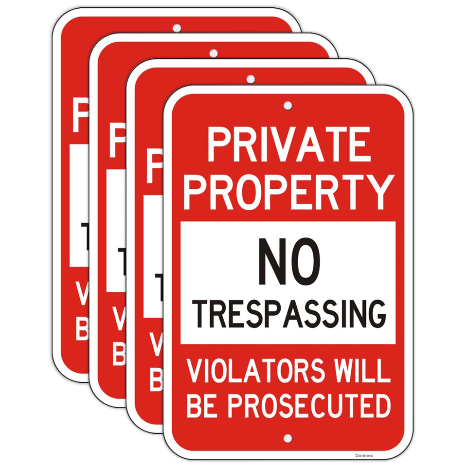 Doninex private property sign 12x18 front view with reflective surface for night visibility.