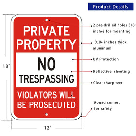 Doninex private property sign side view showing sturdy metal construction for outdoor use.