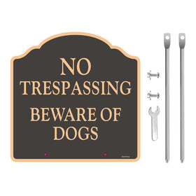 Doninex weatherproof metal sign with stakes for outdoor mounting.