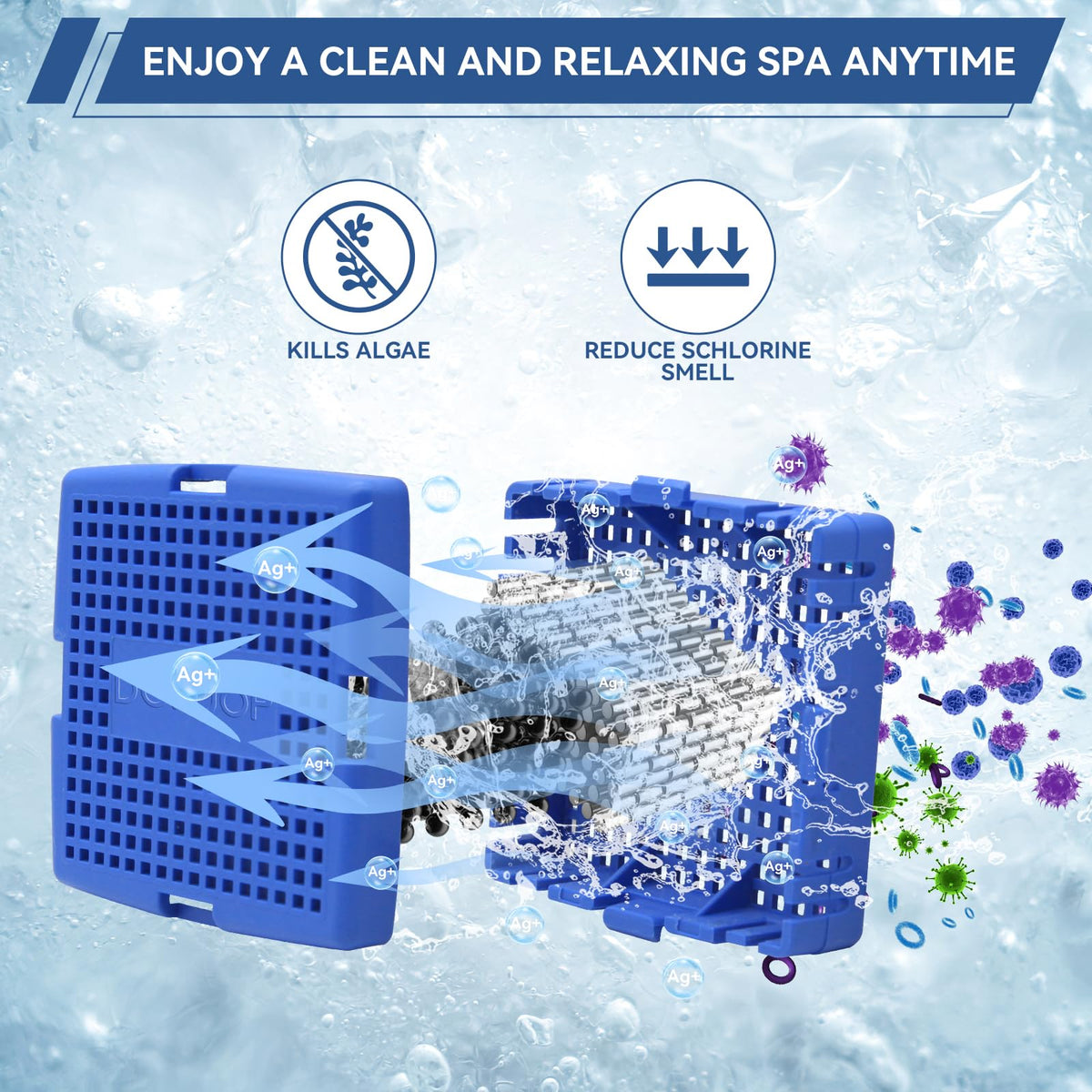 Visible silver ion particles help reduce odors and residues in DONJOP cartridges.
