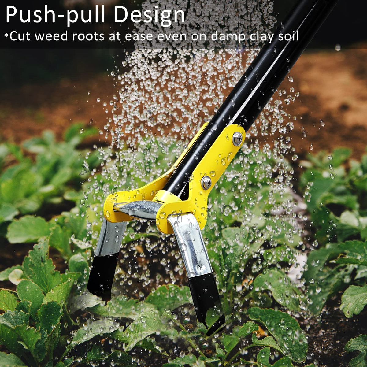 DonSail extendable-length hoe used by a tall gardener to reduce bending.