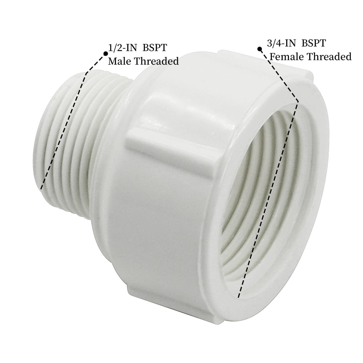 DONWAER 1/2 to 3/4 BSPT adapter close-up shows secure threads.