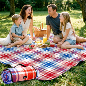 Doonly picnic blanket on grass, open layout for outdoor family picnics.