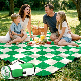 Doonly Picnic Blanket opened on grass, ample space for meals and games