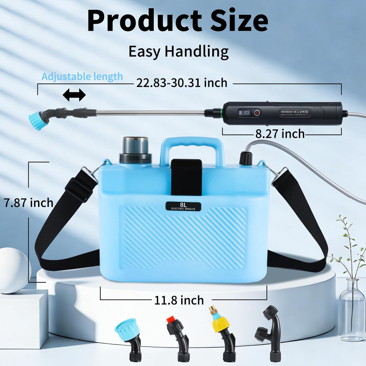 Doontyxiad sprayer digital display shows battery and pressure at a glance.