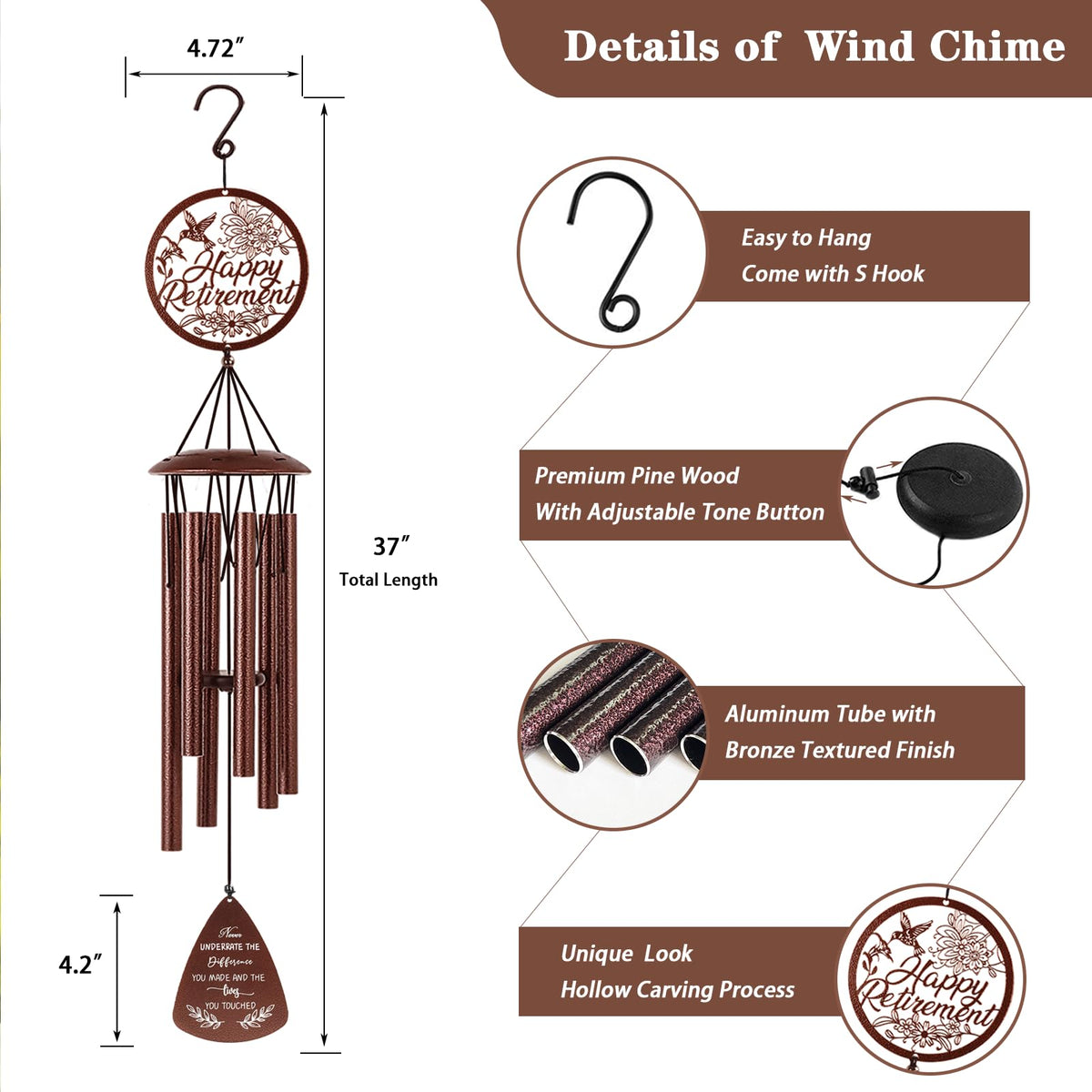 Doopeer bronze textured finish wind chime adds elegant porch appeal